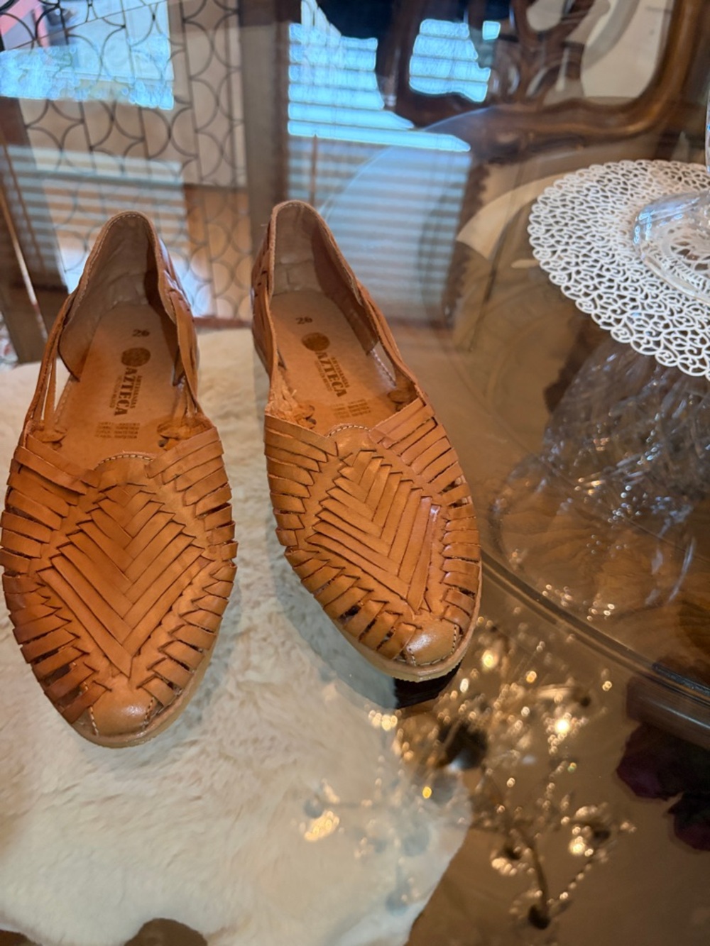 Woven Leather Huarache Slip-Ons in Tan